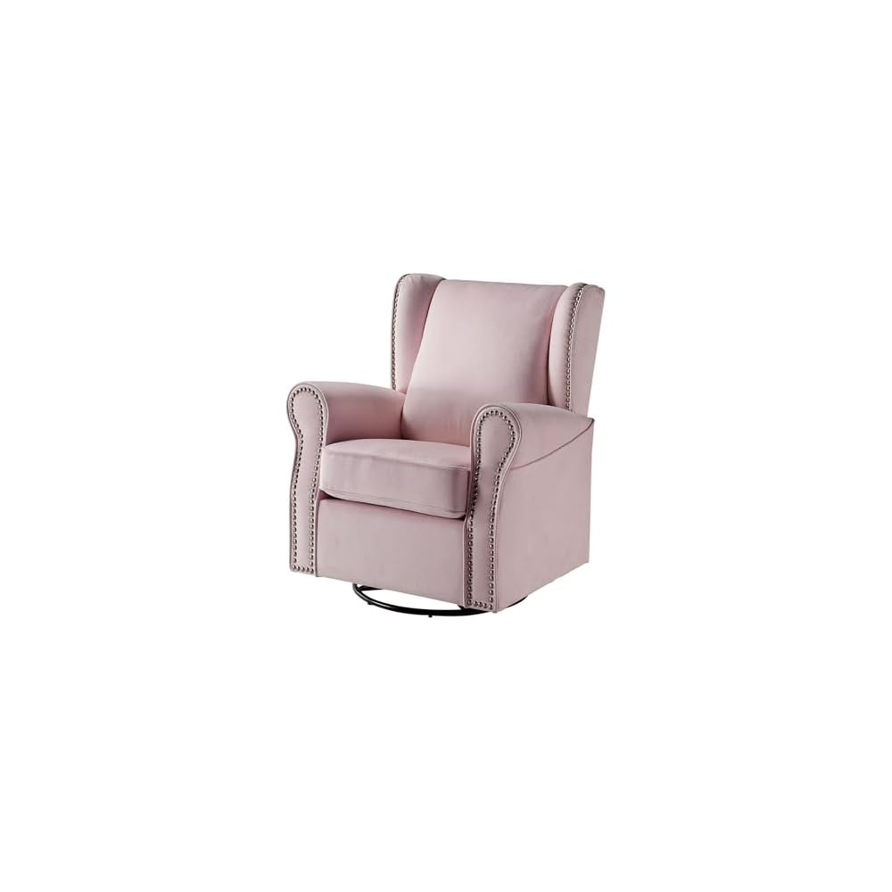 Modern Swivel Chair with Nailhead Trim, Cozy Upholstered Reading Chair, Comfy Fabric Accent Armchair for Living Room & Bedroom, Stylish Single Sofa Seat