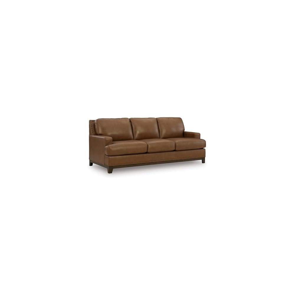 Signature Design by Ashley Leather Couch, 90 in, Amber Brown, Brendola
