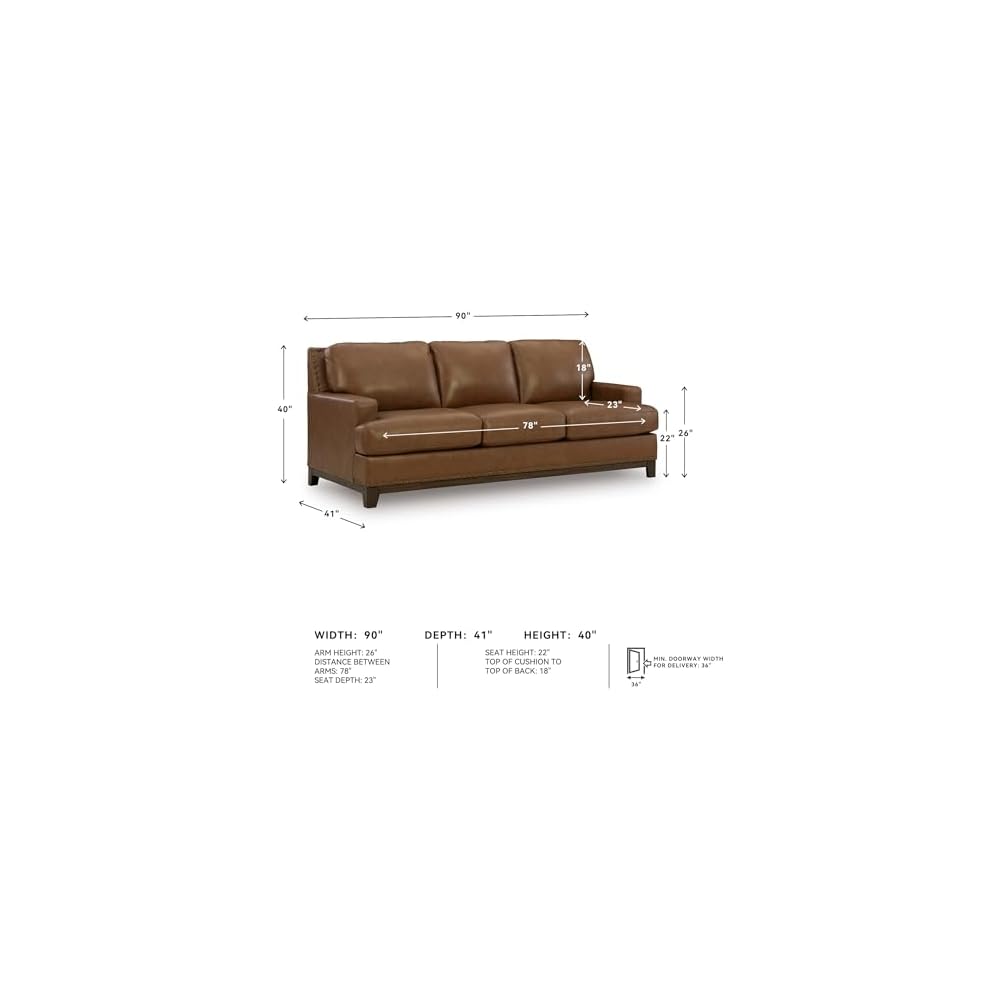 Signature Design by Ashley Leather Couch, 90 in, Amber Brown, Brendola