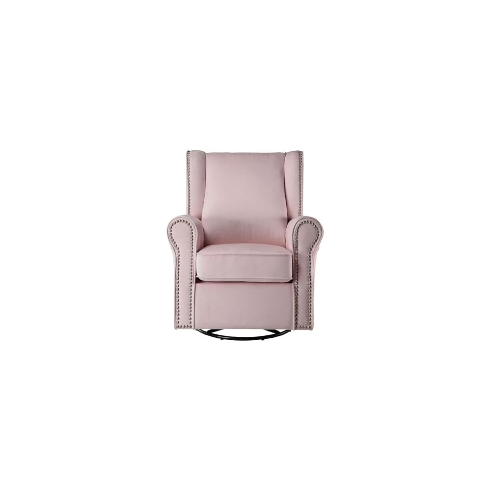 Modern Swivel Chair with Nailhead Trim, Cozy Upholstered Reading Chair, Comfy Fabric Accent Armchair for Living Room & Bedroom, Stylish Single Sofa Seat