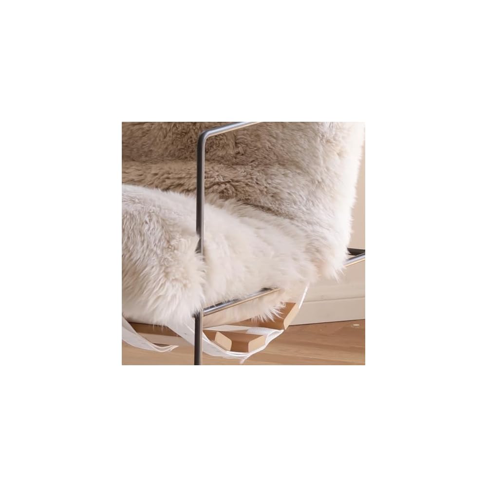White Lamb Fur Accent Chair with Black Metal Frame and Deep Cushioned Seat