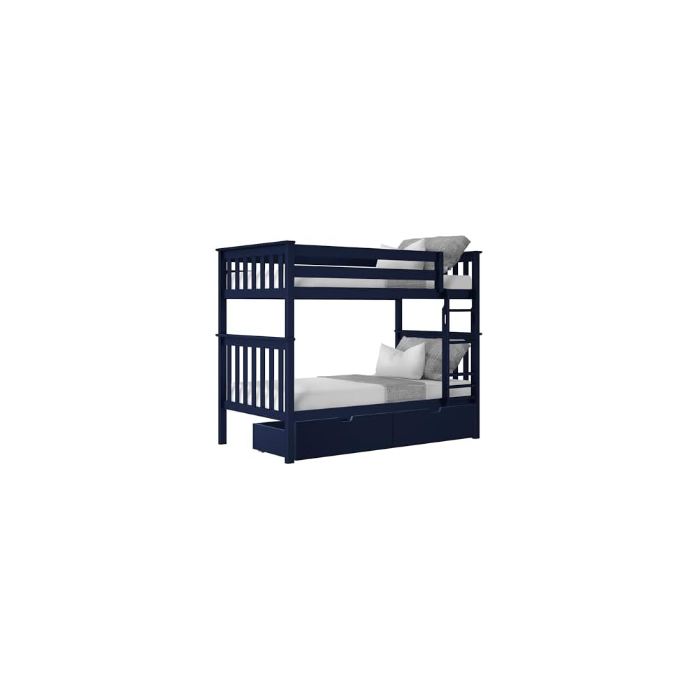 Max & Lily Classic Twin Over Twin Bunk Bed, with Storage Drawers, Blue
