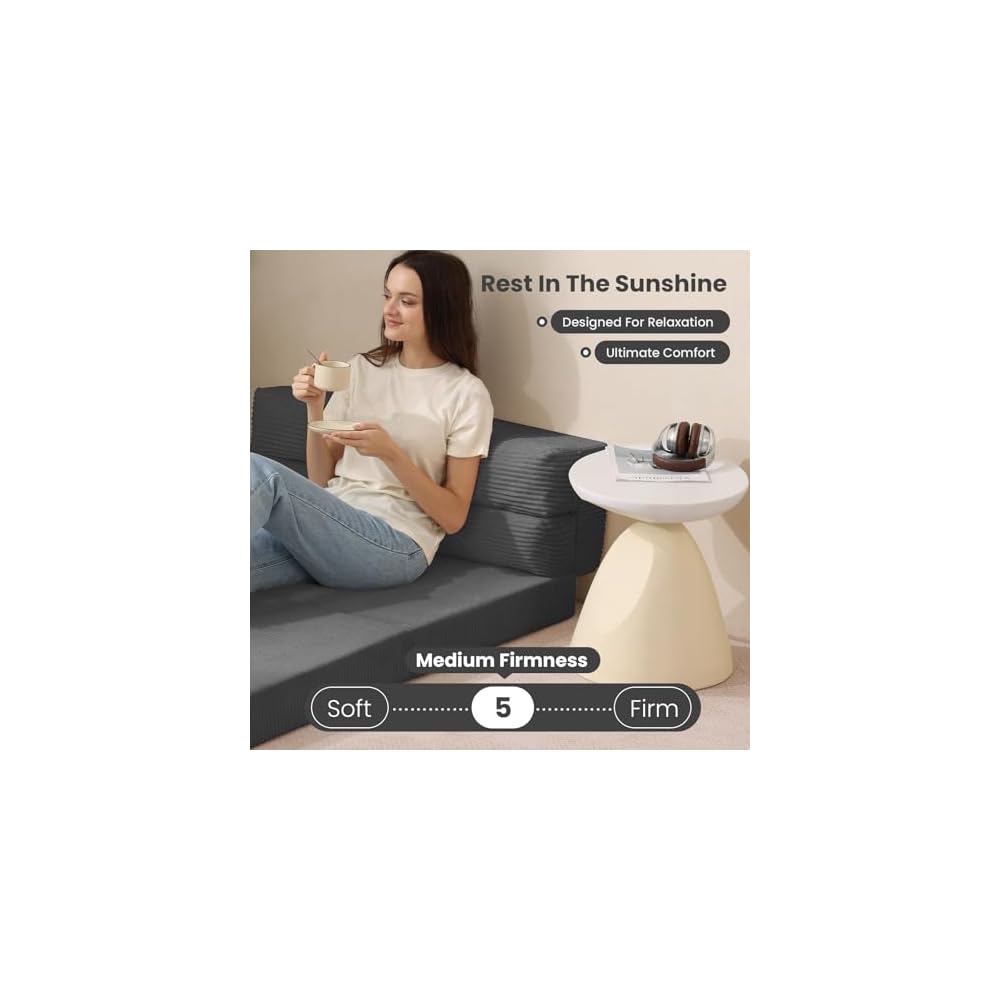 JUIKURY Folding Sofa Bed, Convertible Sleeper Chair with Pilow Foldable Matress, 2 in 1 Pull Out Loveseat Sofa Portable Fold Out Chair Bed Floor Couch Lounge for Living Room Bedroom (Grey, Full)
