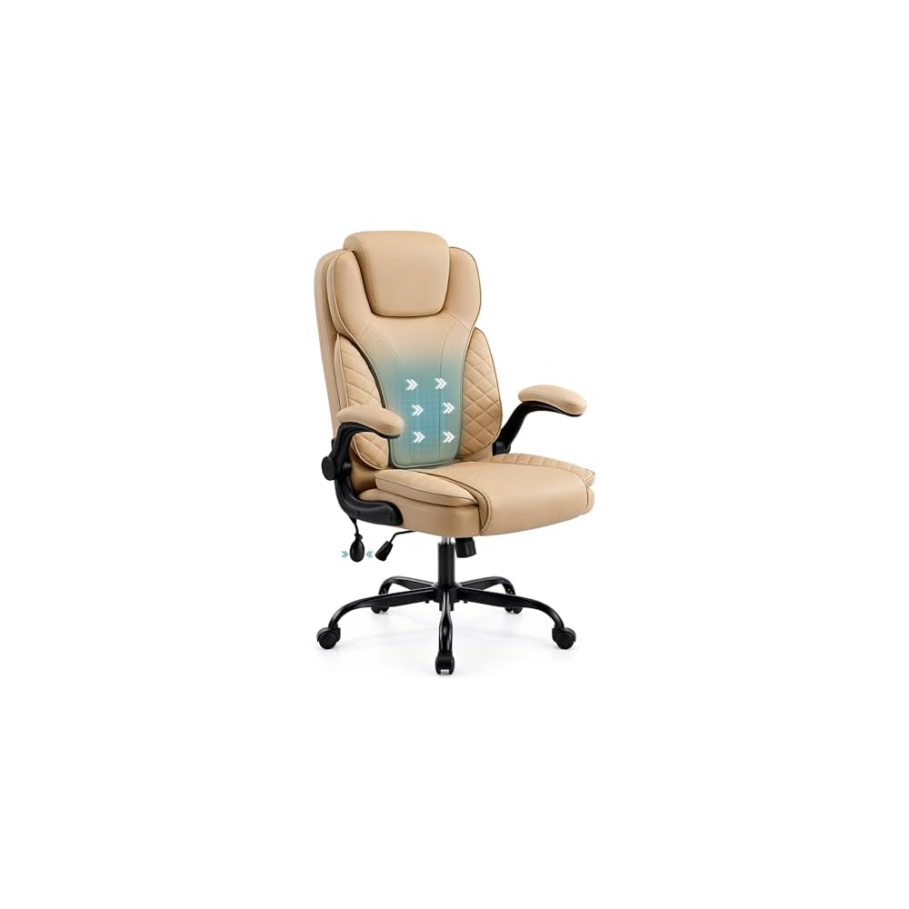 Office Chair, Cross Legged Ergonomic Office Chair with Removable Arms, Home Office Desk Chair with Lumbar Support, 300lbs Faux Leather Swivel Rolling Computer Chair for Work, Gaming, Saddle Brown