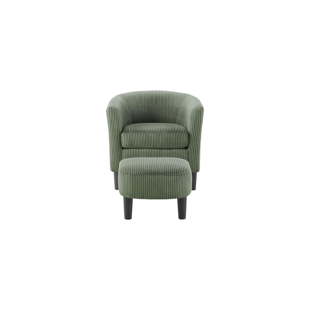 Modern Accent Chair - Upholstered Corduroy Armchair with Foot Rest, Comfy Single Sofa Chair for Living Room, Bedroom, Office, Stylish Furniture for Home Décor