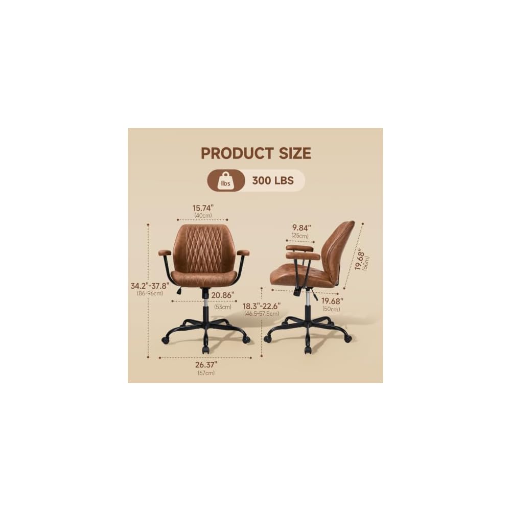 Office Chair, Cross Legged Ergonomic Office Chair with Removable Arms, Home Office Desk Chair with Lumbar Support, 300lbs Faux Leather Swivel Rolling Computer Chair for Work, Gaming, Saddle Brown