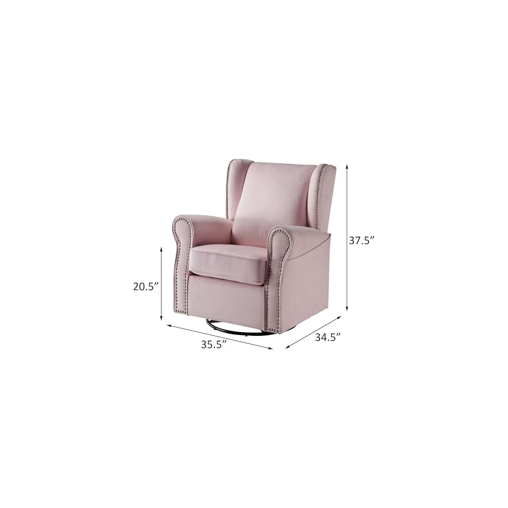 Modern Swivel Chair with Nailhead Trim, Cozy Upholstered Reading Chair, Comfy Fabric Accent Armchair for Living Room & Bedroom, Stylish Single Sofa Seat
