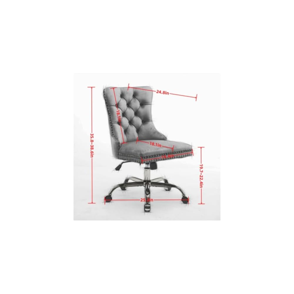 Velvet Home Office Desk Chair with Wheels & Gold Base, Cute Makeup Vanity Chair with Tufted Back for Women Girls, Upholstered Adjustable Swivel Armless Office Chair for Bedroom (Pink)