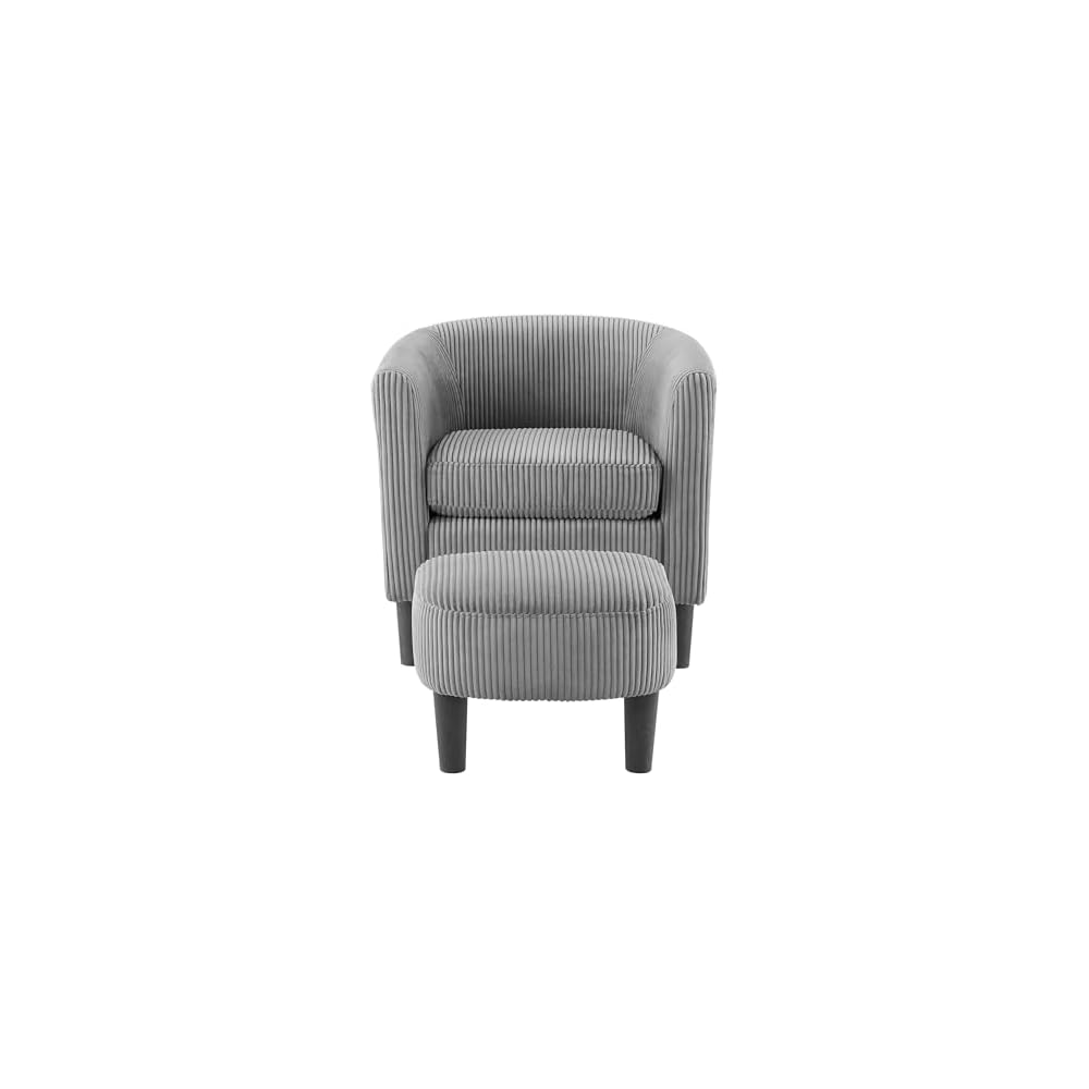 Modern Accent Chair - Upholstered Corduroy Armchair with Foot Rest, Comfy Single Sofa Chair for Living Room, Bedroom, Office, Stylish Furniture for Home Décor