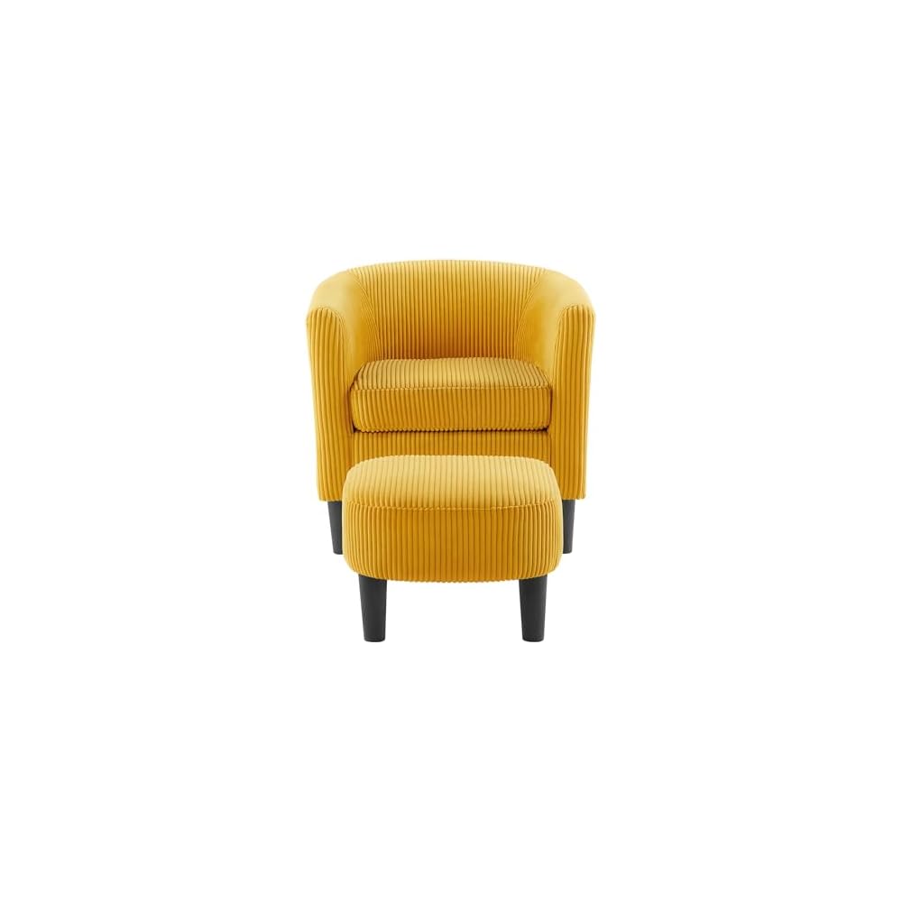 Modern Accent Chair - Upholstered Corduroy Armchair with Foot Rest, Comfy Single Sofa Chair for Living Room, Bedroom, Office, Stylish Furniture for Home Décor