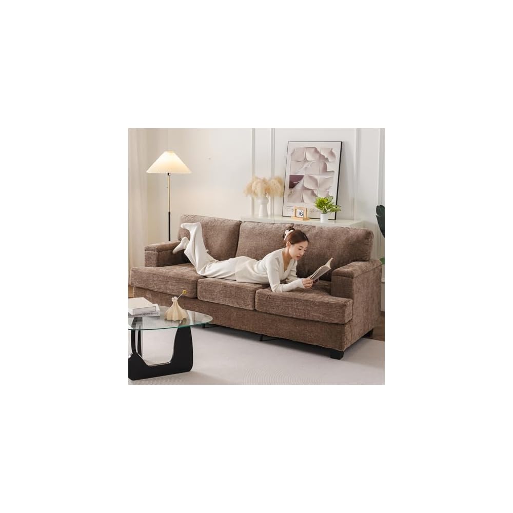 85'' L Shaped Couch with Armrest Organizer,Sectional,Movable Ottoman,Brown