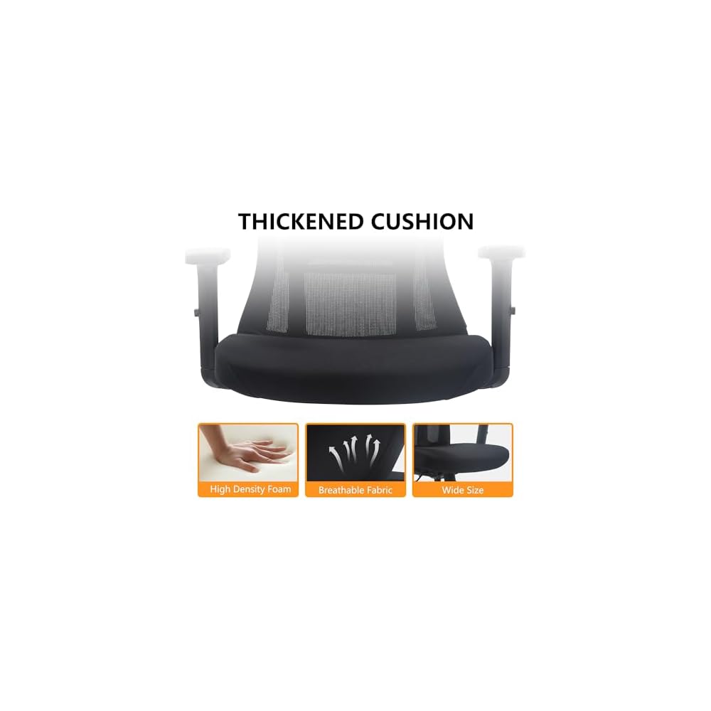 FCD Ergonomic Office Chair Mesh High Back Home Office Desk Chairs with Adjustable Headrest, Lumbar Support, Seat Height, Armrests, Tilted Back Support and Swivel Rolling Casters, Black