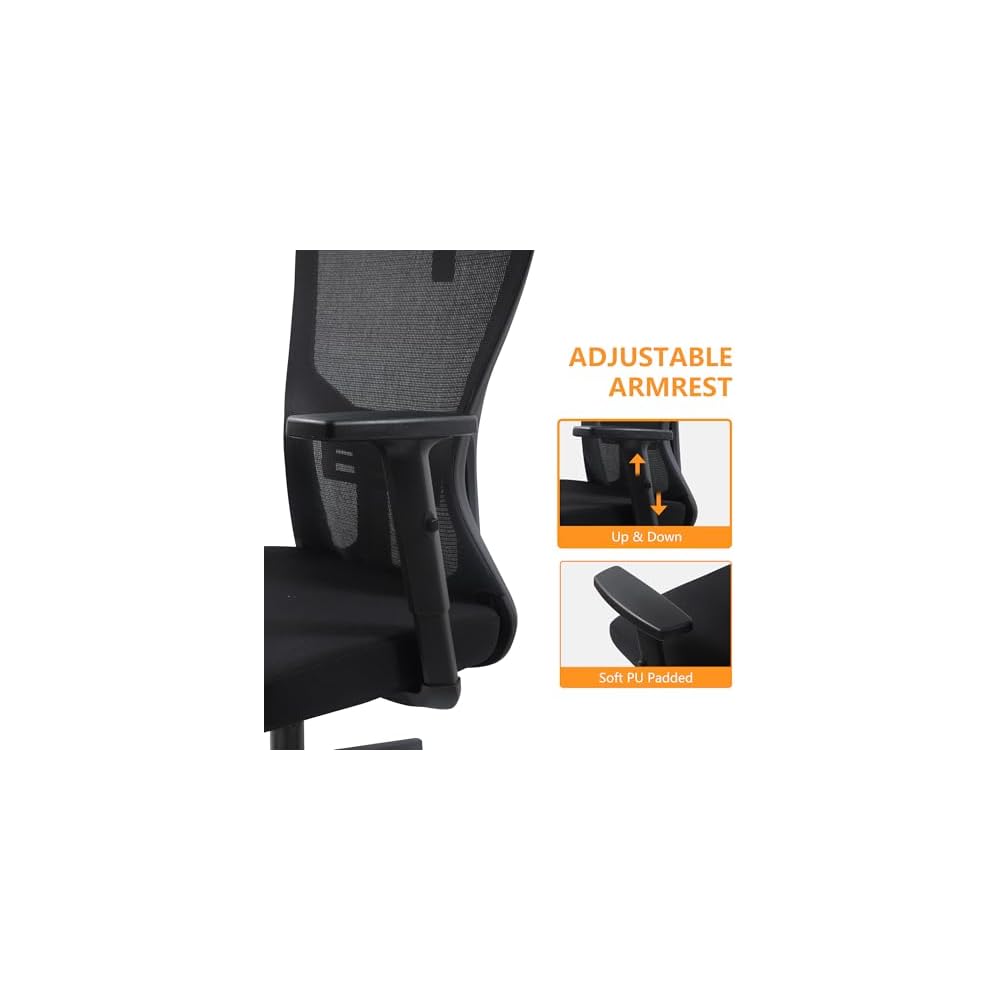 FCD Ergonomic Office Chair Mesh High Back Home Office Desk Chairs with Adjustable Headrest, Lumbar Support, Seat Height, Armrests, Tilted Back Support and Swivel Rolling Casters, Black