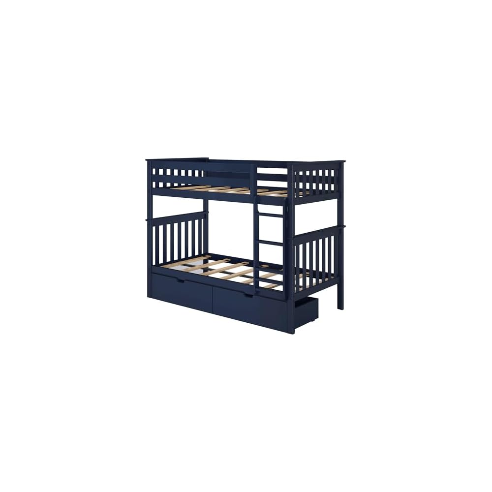 Max & Lily Classic Twin Over Twin Bunk Bed, with Storage Drawers, Blue