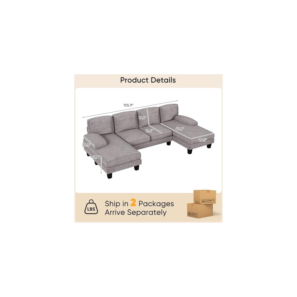 YESHOMY U-Shaped Sectional Couches for Living Room