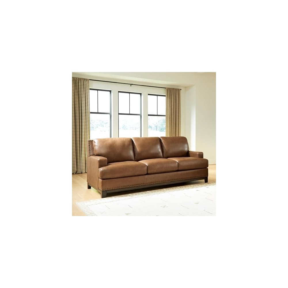 Signature Design by Ashley Leather Couch, 90 in, Amber Brown, Brendola
