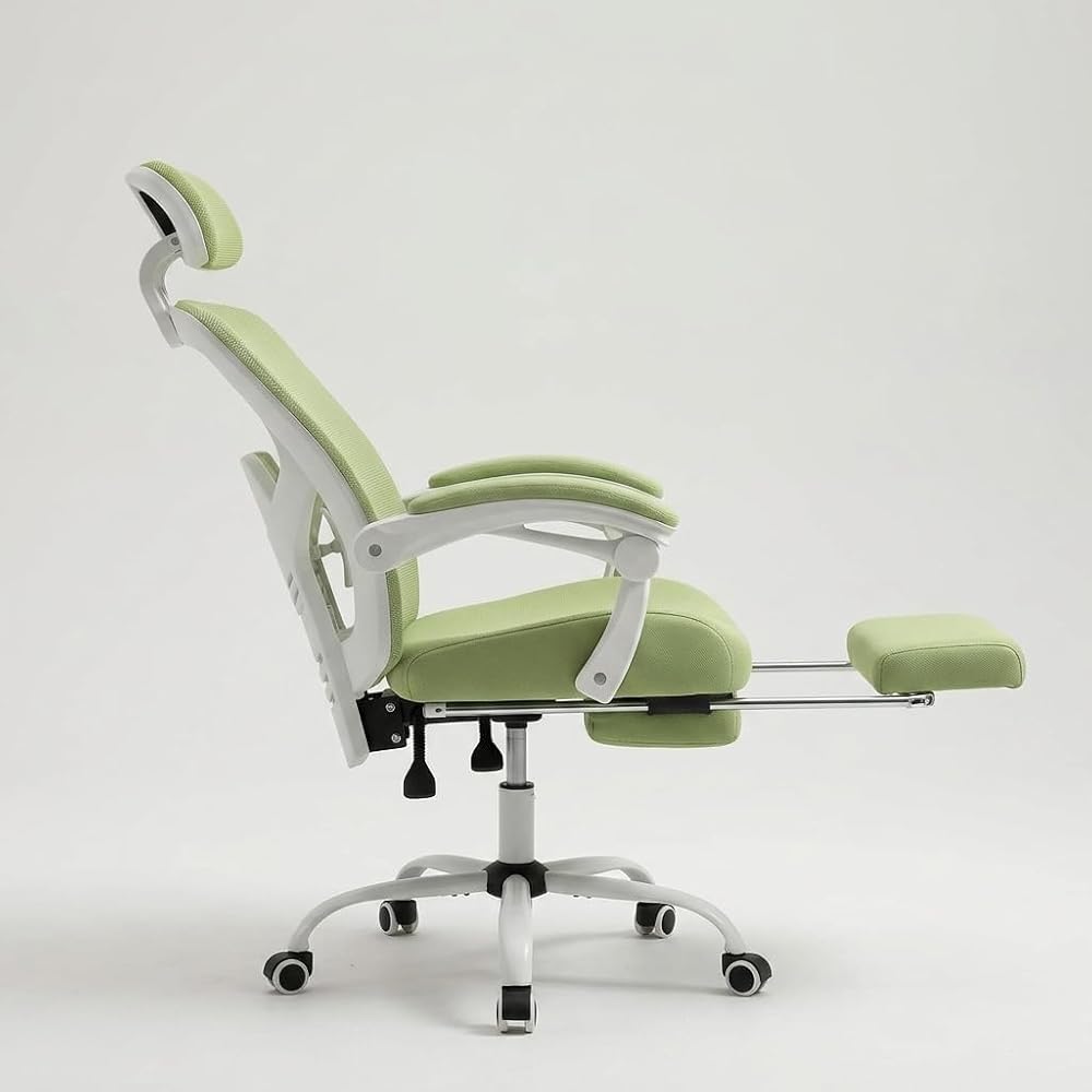 SUMELL Ergonomic Office Chair with Footrest, Breathable Mesh Computer Desk Chair, Elegant Green & White Gaming Chair for Home Office, Study, and Task Work
