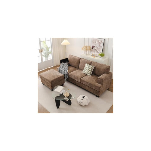 85'' L Shaped Couch with Armrest Organizer,Sectional,Movable Ottoman,Brown
