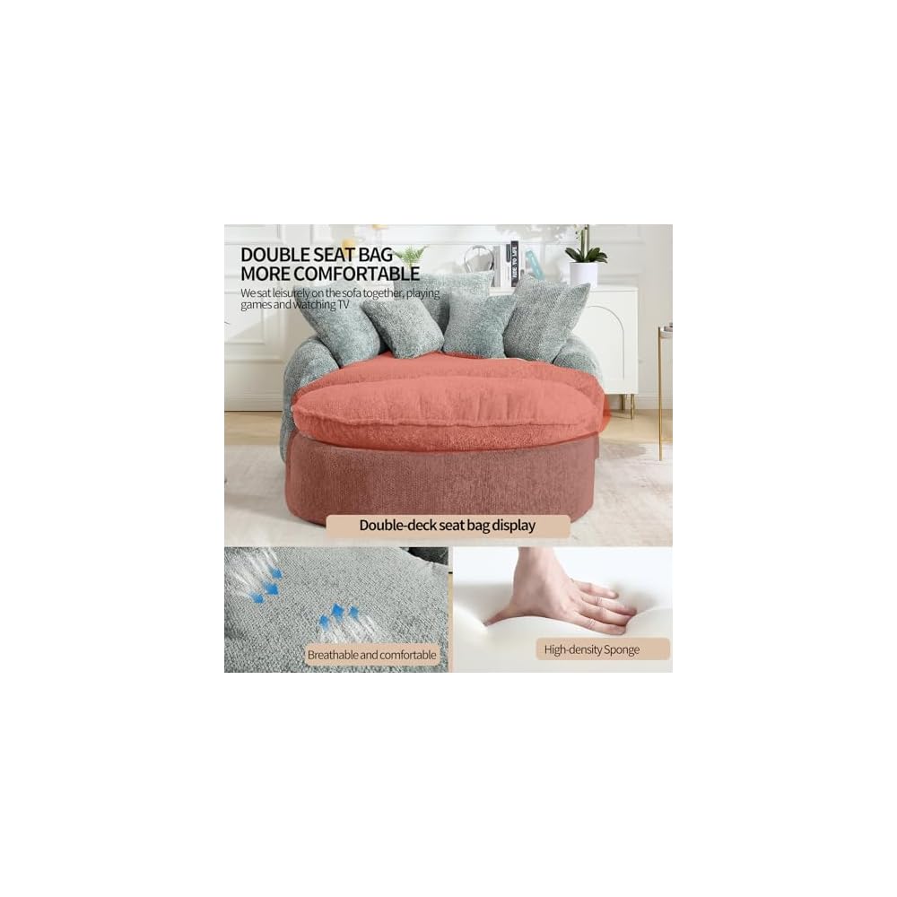 Oversized Fluffy Chenille Lounge Sofa, Dusty Blue