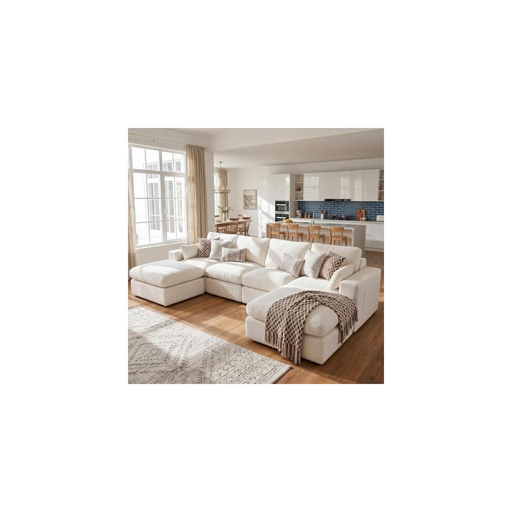 Center Armless Module for Cloud Modular Sectional Sofa with Detachable Comfort Seat Cushion, Convertible Boneless Couch for Living Room, Warm White, Middle Unit for Refurb & Expansion