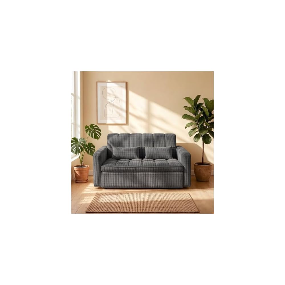 3-in-1 Convertible Sofa Bed, Medium Grey, 54-Inch Striped Velvet