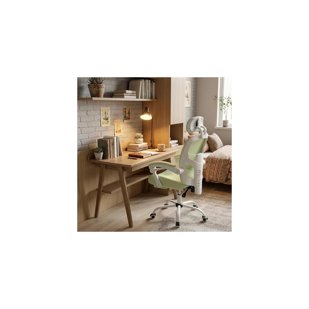 SUMELL Ergonomic Office Chair with Footrest, Breathable Mesh Computer Desk Chair, Elegant Green & White Gaming Chair for Home Office, Study, and Task Work