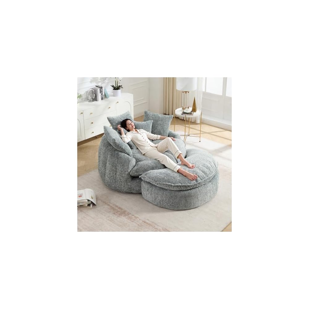 Oversized Fluffy Chenille Lounge Sofa, Dusty Blue