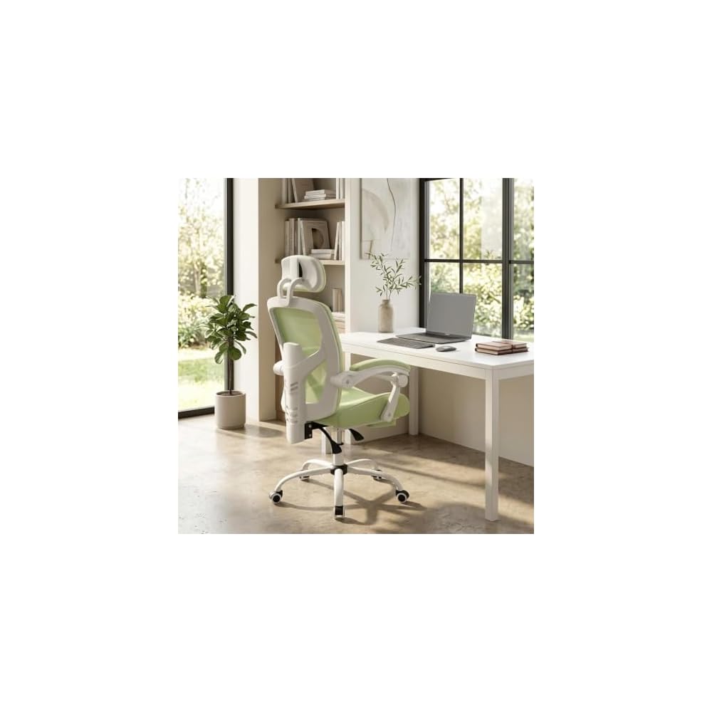 SUMELL Ergonomic Office Chair with Footrest, Breathable Mesh Computer Desk Chair, Elegant Green & White Gaming Chair for Home Office, Study, and Task Work