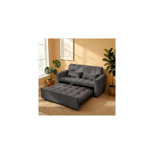3-in-1 Convertible Sofa Bed, Medium Grey, 54-Inch Striped Velvet