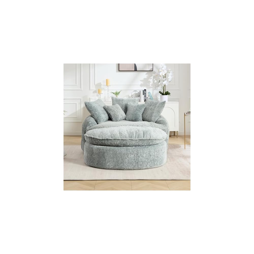 Oversized Fluffy Chenille Lounge Sofa, Dusty Blue