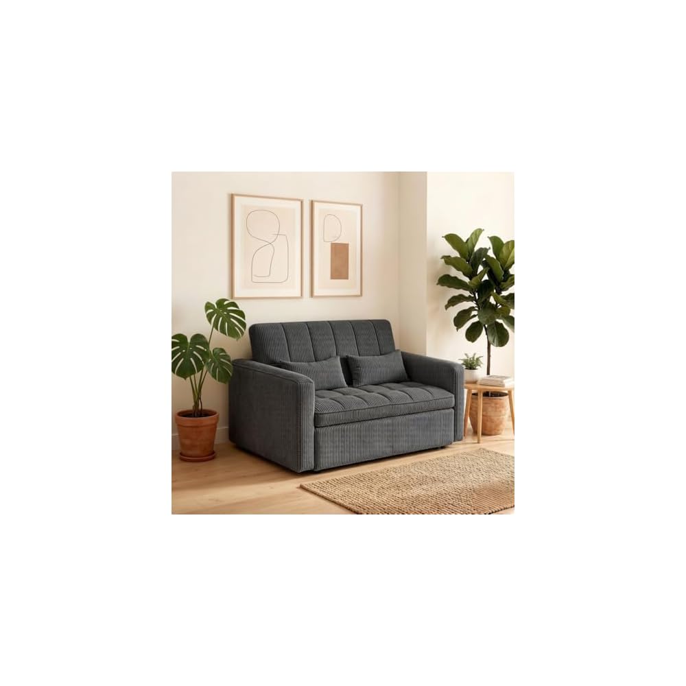 3-in-1 Convertible Sofa Bed, Medium Grey, 54-Inch Striped Velvet