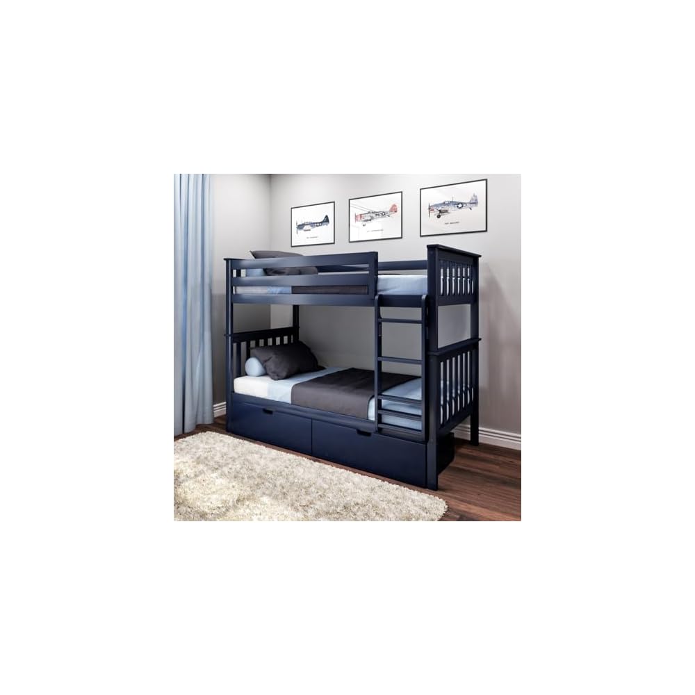 Max & Lily Classic Twin Over Twin Bunk Bed, with Storage Drawers, Blue