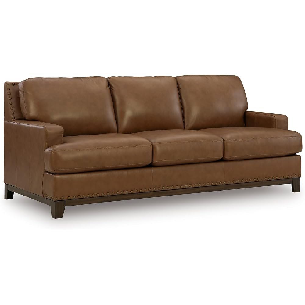 Signature Design by Ashley Leather Couch, 90 in, Amber Brown, Brendola
