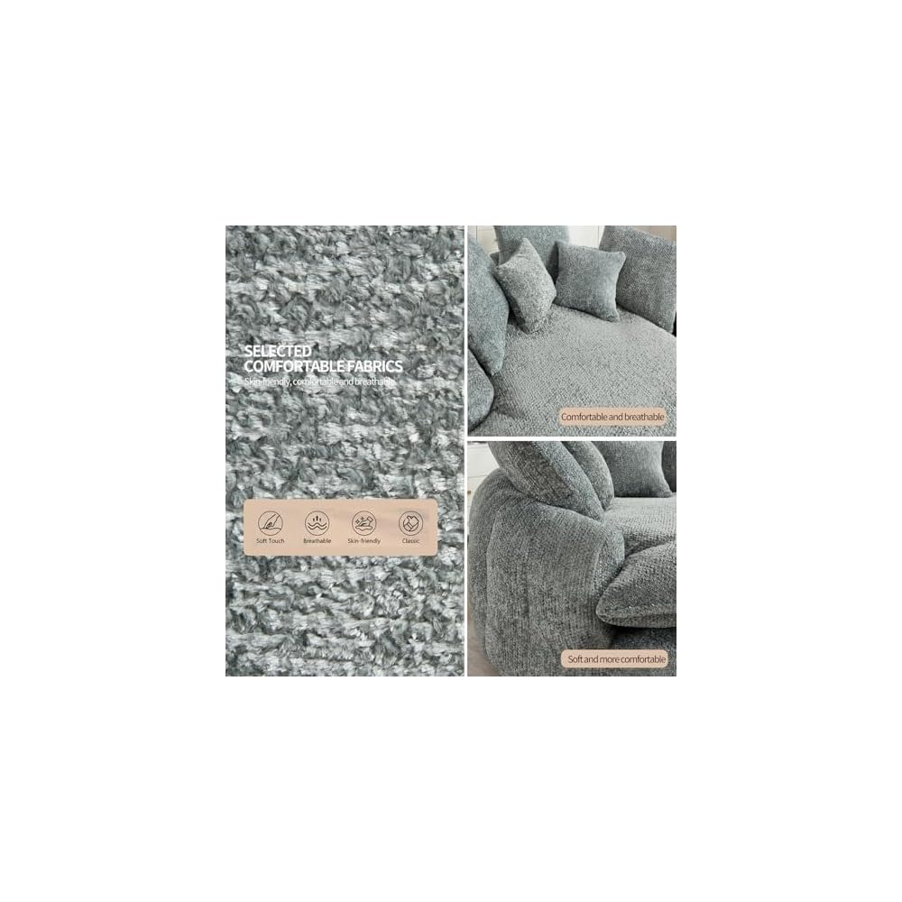 Oversized Fluffy Chenille Lounge Sofa, Dusty Blue