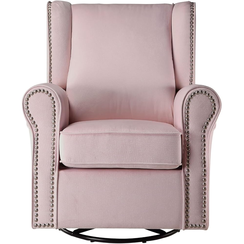Modern Swivel Chair with Nailhead Trim, Cozy Upholstered Reading Chair, Comfy Fabric Accent Armchair for Living Room & Bedroom, Stylish Single Sofa Seat