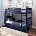 Max & Lily Classic Twin Over Twin Bunk Bed, with Storage Drawers, Blue