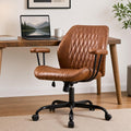 Office Chair, Cross Legged Ergonomic Office Chair with Removable Arms, Home Office Desk Chair with Lumbar Support, 300lbs Faux Leather Swivel Rolling Computer Chair for Work, Gaming, Saddle Brown