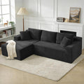 KIVENJAJA 103" Black Boneless Couches for Living Room, L-Shaped Cloud Sectional Sofa with Chaise, Corduroy Foam Compression Modular Set for Apartment Home Office, No Assembly Required
