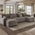 WorthFurni 146.5'' Modular Sectional Sofa,U Shaped Oversized Extra Deep Couches for Living Room, 4-Seat Chenille Couch with Wooden Legs, Movable Ottoman, 2 Arm Pillows and 4 Lumbar Pillows, Gray